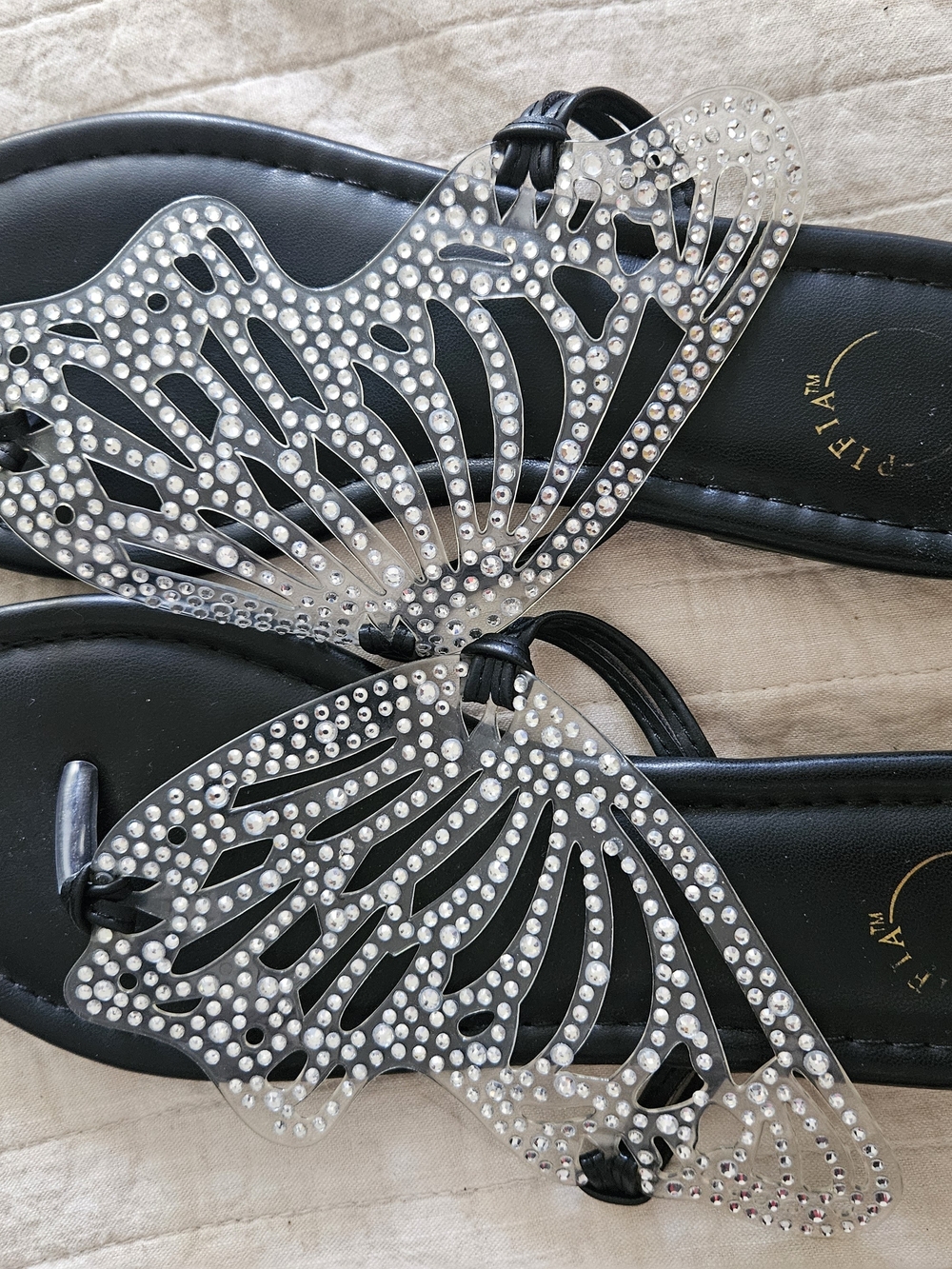 Playful Butterfly Crystal Black Women's Sandals